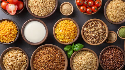 vegetarian vegan food concept various assorted organic cereals vegetables whole grains