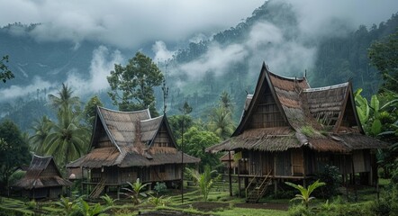Exploring the Traditional Batak Houses, Indonesia - A Journey through Sumatra's Rich Cultural Heritage - obrazy, fototapety, plakaty