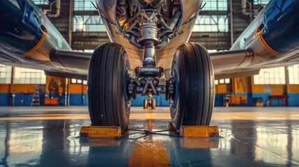 Industrial Detail of Airplane Wheel. Landing Gear for Aerodrome Travel of Aircraft.