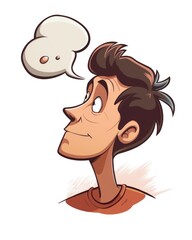 Manly Cartoon Male Head with Thought Bubble: Cheerful Character Face and Brainstorming for Ideas