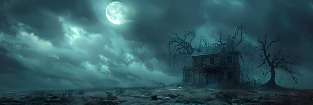 Dread Sobriety: Dusk of Nightmare - Gloomy Landscape with Haunted House under Full Moon