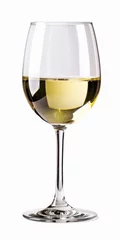 Fotobehang Refreshing White Chardonnay Wine in Isolated Glass on Grey Background. Perfect Drink to Pair with Your Food © Web