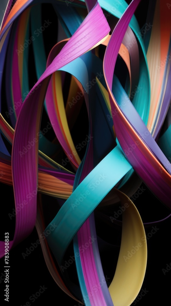 Poster a colorful vertical abstract background made of colored ribbons. ai generative.