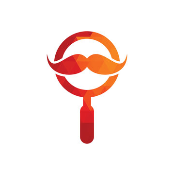 Search mustache logo design template. Moustache and loupe for a detective spy logo design.