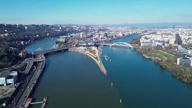Drone video Confluence museum Lyon France Europe