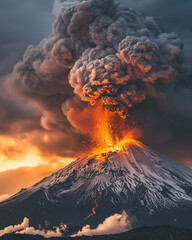 A volcano erupting at night.