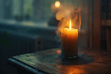 Candle smoke after being blown out transient and ephemeral - obrazy, fototapety, plakaty