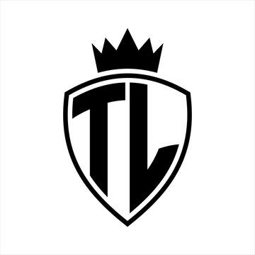 recommend clip art: TL Letter monogram shield and crown outline shape with black and white color design
