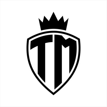 recommend clip art: TM Letter monogram shield and crown outline shape with black and white color design