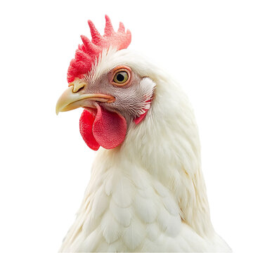 A rooster with a red comb on transparent background