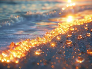 Glowing rocks on a glass beach, illuminated by the passage of time and the natural elements - obrazy, fototapety, plakaty
