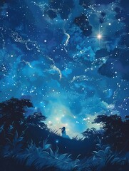 Obraz premium Starlight Serenade A romantic and ethereal composition featuring a serenade under a starlit sky, infusing the scene with magic and wonder