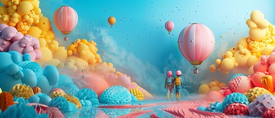 Supporting children's academic and social struggles as a family, 3D vibrant dynamic illustrate