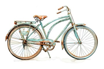 Fototapeta na wymiar old green bicycle, isolated on a perfectly white background