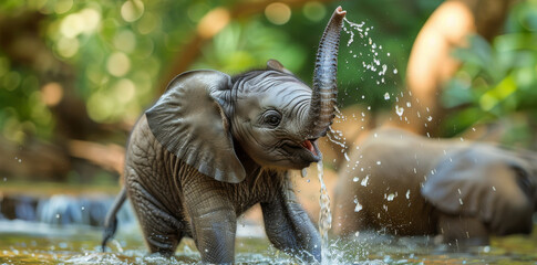 Baby Elephant Playing in Water