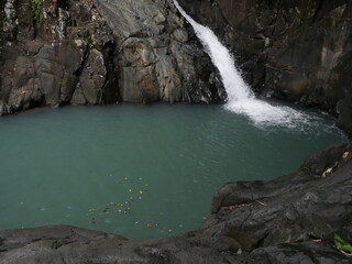 Saut d'acomat, Acomat waterfall in guadeloupe, caribbean fall in the jungle and pond surrounded by...
