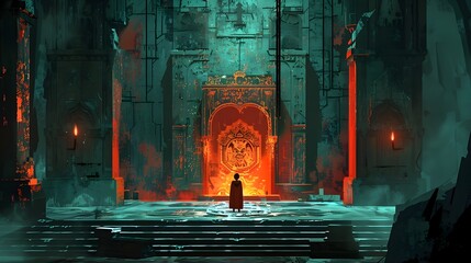 Protagonist's Hidden Underworld Discovery: An of the Throne in a Hades Chamber - obrazy, fototapety, plakaty