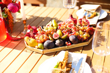 Empty wineglass on banquet table