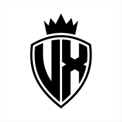 UX Letter monogram shield and crown outline shape with black and white color design