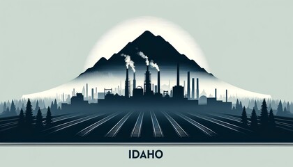 Minimalistic Monochrome Design Featuring Idaho Cityscape with Mountain Range for Regional and Environmental Concepts - obrazy, fototapety, plakaty