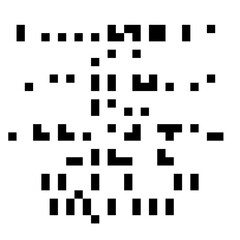 Cryptic unreadable isolated pixel Text. Futuristic alien alphabet. Abstract illegible symbols of fictional language. Incomprehensible letters.