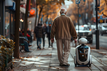 Solitary Stroll Through Autumnal City Streets with Wheeled Suitcase