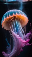 Explosion of powder paints in the shape of a jellyfish on a black background. Creative. Abstraction, background.