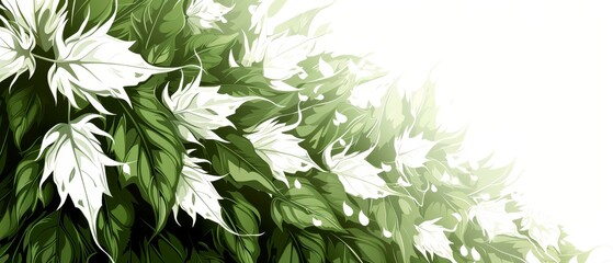   A tight shot of verdant leaves against a crisp white and lush green backdrop Insert text or image here
