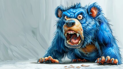   A blue bear with its mouth widely open