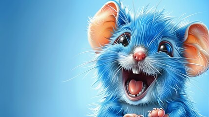   A blue rat with an open mouth