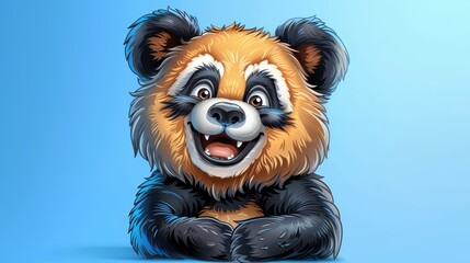   A cartoon panda sits on the ground, arms crossed, eyes open wide, and mouth agape - obrazy, fototapety, plakaty