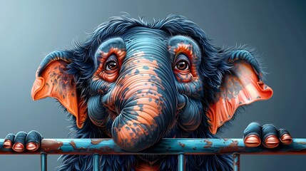   A close-up of an elephant with its trunk elevated over the fence - obrazy, fototapety, plakaty