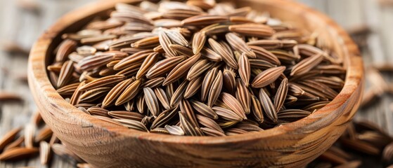   A wooden table holds a bowl filled with sunflower seeds Nearby, an adjacent pile of sunflower seeds sits on the table - obrazy, fototapety, plakaty