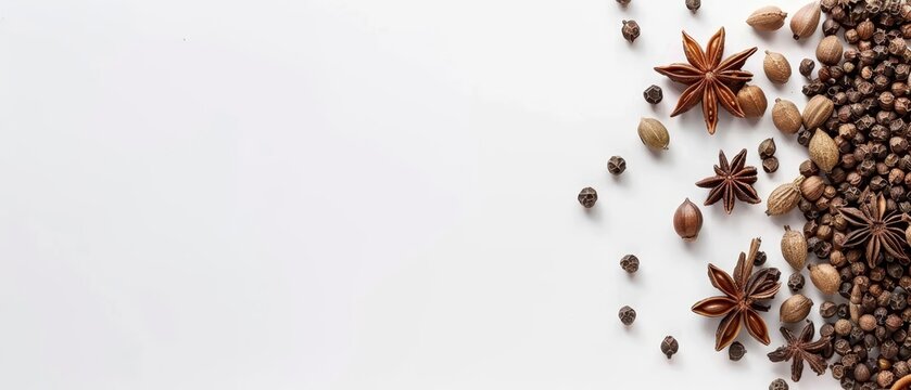   Anise, Star Anise, and Anise Seeds on White Background..