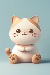 White and brown cat figurine sitting on blue surface