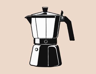 Italian coffee maker or moka pot, espresso machine. Hand drawn illustration