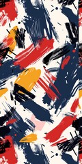 Abstract painting with red, yellow, and blue colors