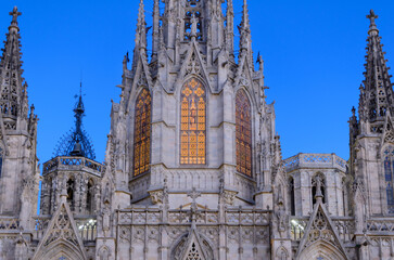 Barcelona, Spain: The Cathedral of the Holy Cross and Saint Eulalia, in the evening light