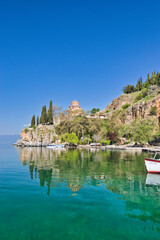 Ohrid, North Macedonia - April 13, 2024: Church of Saint John the Theologian overlooking Lake...