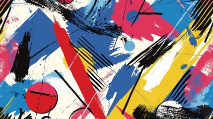 Vibrant abstract painting with diverse colors and shapes