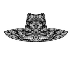 Cowboy Hat Illustration with Engraving Styles in Black and White