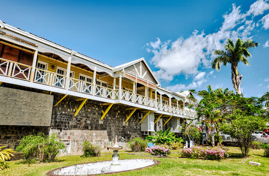 Basseterre, St Kitts and Nevis - March 28, 2028: Sights along the streets and shopping district of the port town of Basseterre in Saint Kitts and Nevis
