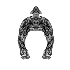 Iron Knight Helmet Illustration with Engraving Styles in Black and White