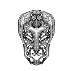 Magician Helmet Illustration with Engraving Styes in Black and White