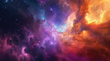 Radiant space nebula and cosmic dust clouds - A radiant space nebula with cosmic dust clouds offering a mystical and awe-inspiring view of the universe - obrazy, fototapety, plakaty