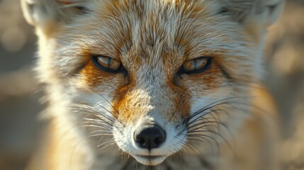 Naklejka premium Close Up of a Foxs Face With Blurry Background