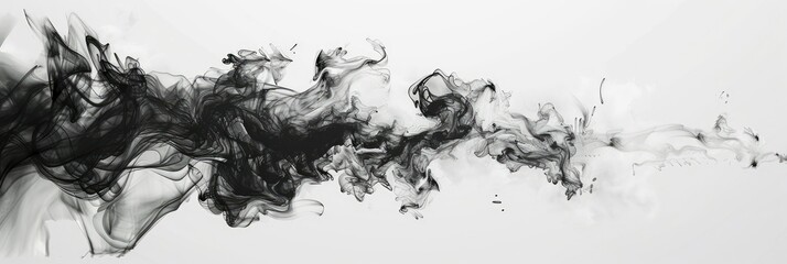 Flowing black and white smoke abstraction - An expansive black and white image captures the fluid and dynamic movement of smoke across a blank canvas