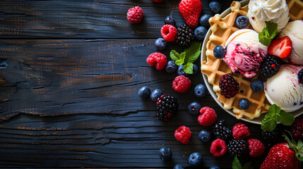 Waffle ice cream with berries