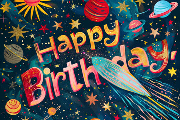 Vibrant Cosmic Birthday Card Illustration
