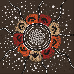 Aboriginal style art illustration with dot art motifs